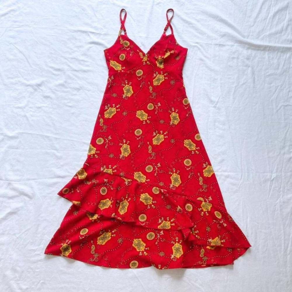 Speechless Red Ruffle hem Spaghetti Strap Flounce Midi Dress NWT Small